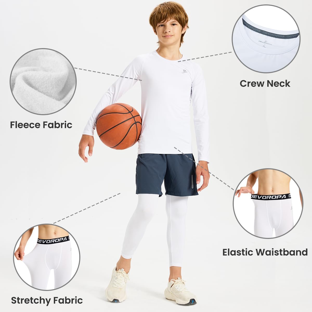 DEVOROPA Youth Boys Fleece Lined Compression Shirts & Pants Kids Girls Thermal Underwear Set Athletic Tops Leggings Baselayer - Image 4