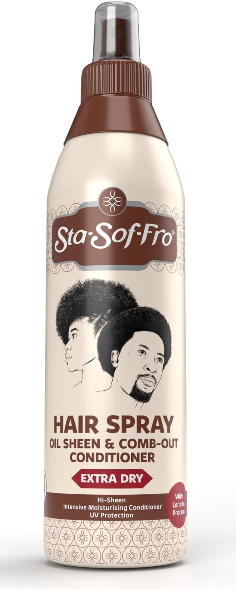 SoftSheen-Carson Sta-Sof-Fro Hair & Scalp Spray Comb Out Conditioner with Lanolin, Extra Dry, 8 fl oz, Brown