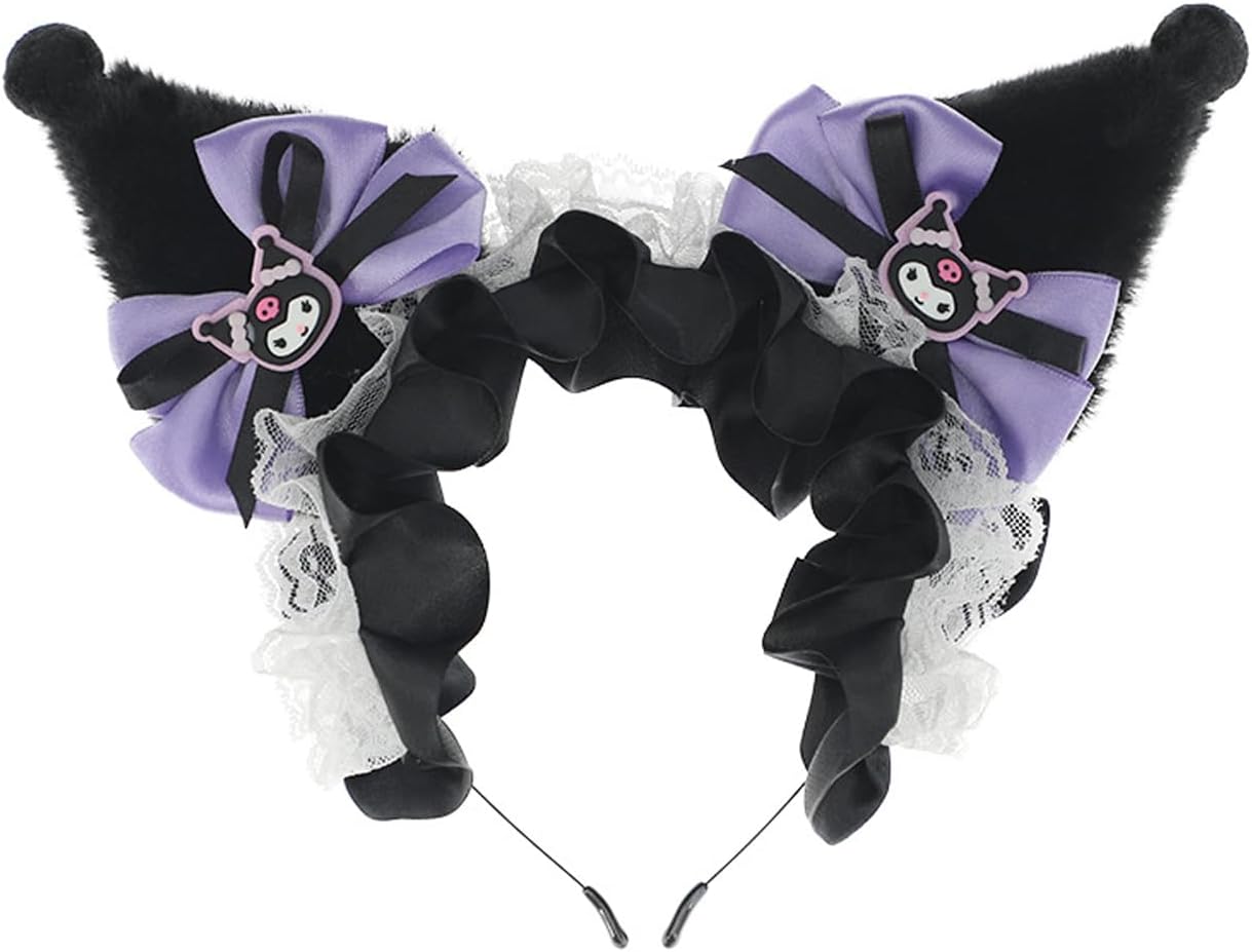 Patpat® Kuromi Headband For Girls, Cute Kawaii Bow Girls Sanrio Hair Band Headwear Cosplay Costume Props Party Dressing Accessories