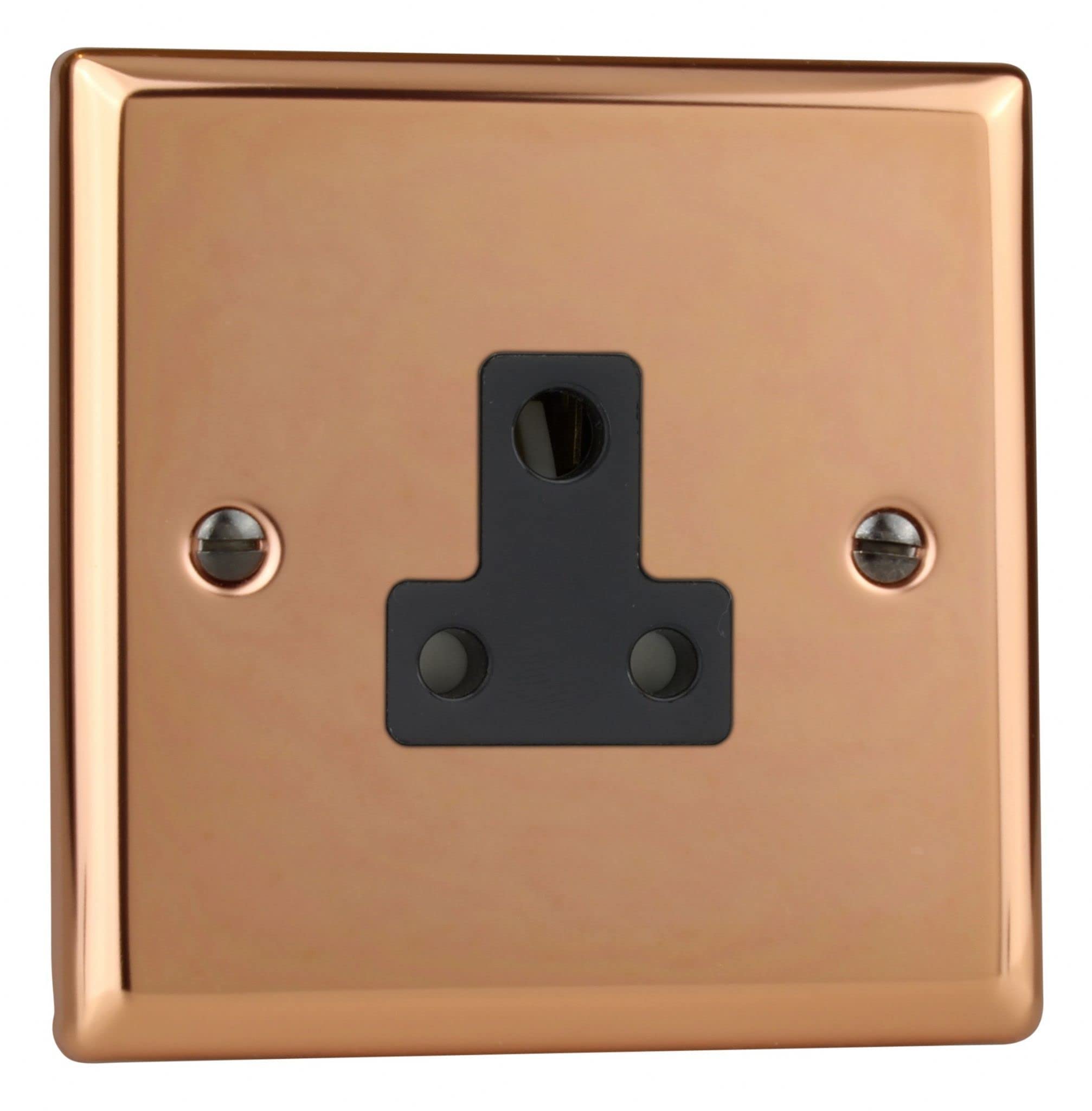 Varilight XYRP5AB.CU 1 Gang Unswitched Socket Roundpin 5 Amp Polished Copper (Black Inserts)