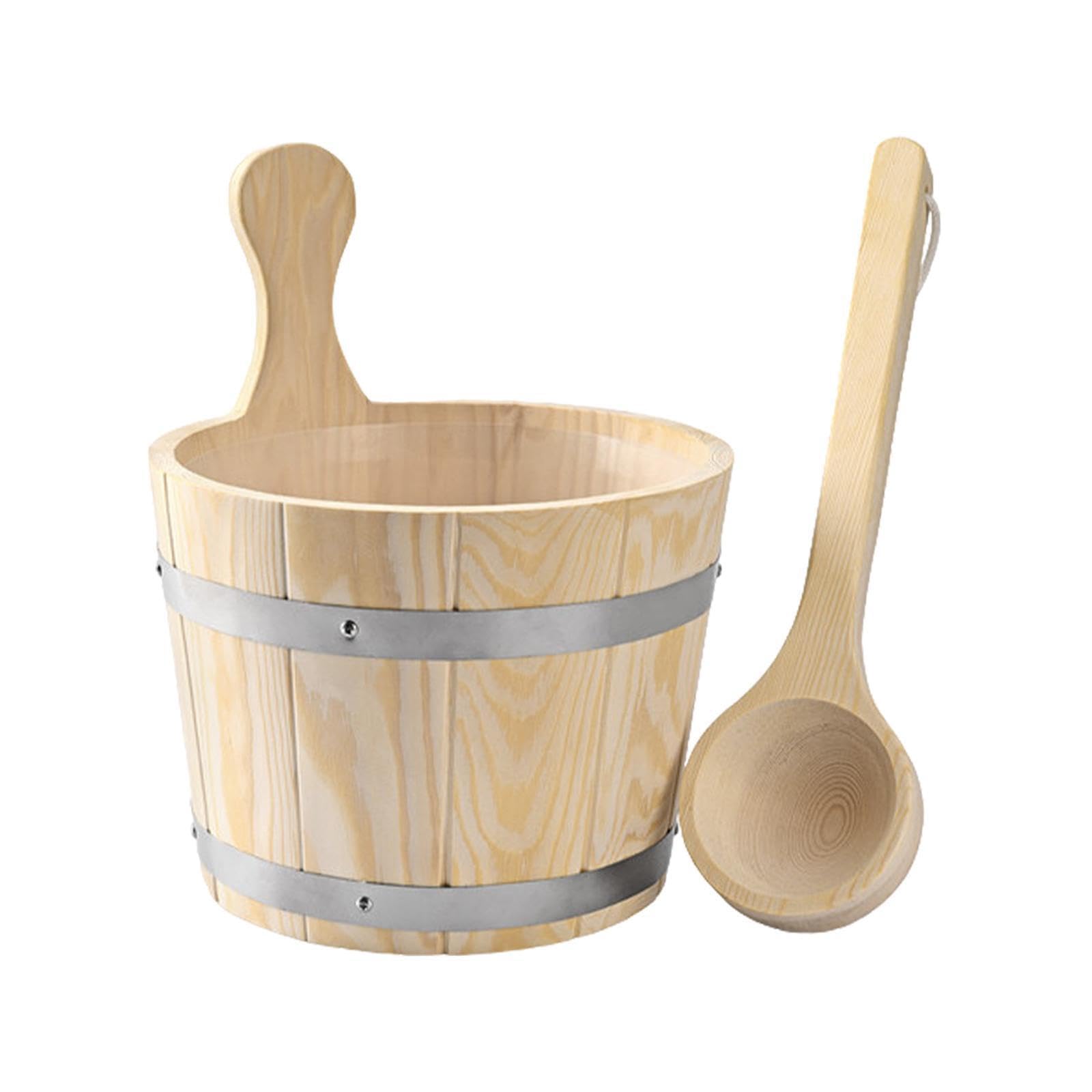 Ensemble seau et louche pour sauna durable, fût en bois de 5 L, accessoires de salle de bain et de hammam, utilitaire portable et polyvalent, grande capacité.
