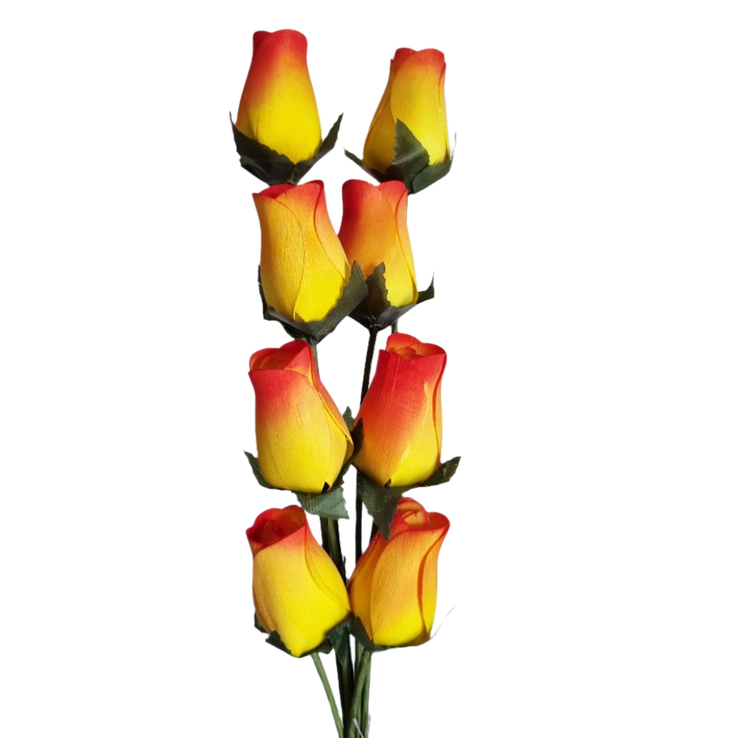 Homestreet Wooden Roses In Many Colours - 8 Single Rose Bud Stems Tied In A Bunch - Quality Small Flower Display (Yellow/Red Tip)