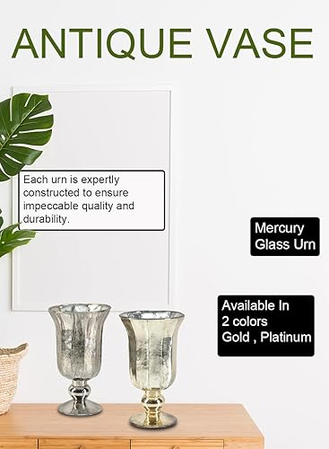 Miniatura 6 de Serene Spaces Living Jarrón dorado antiguo para flores, urna dorada de 8 12 pulgadas para centros de mesa, bodas, eventos
