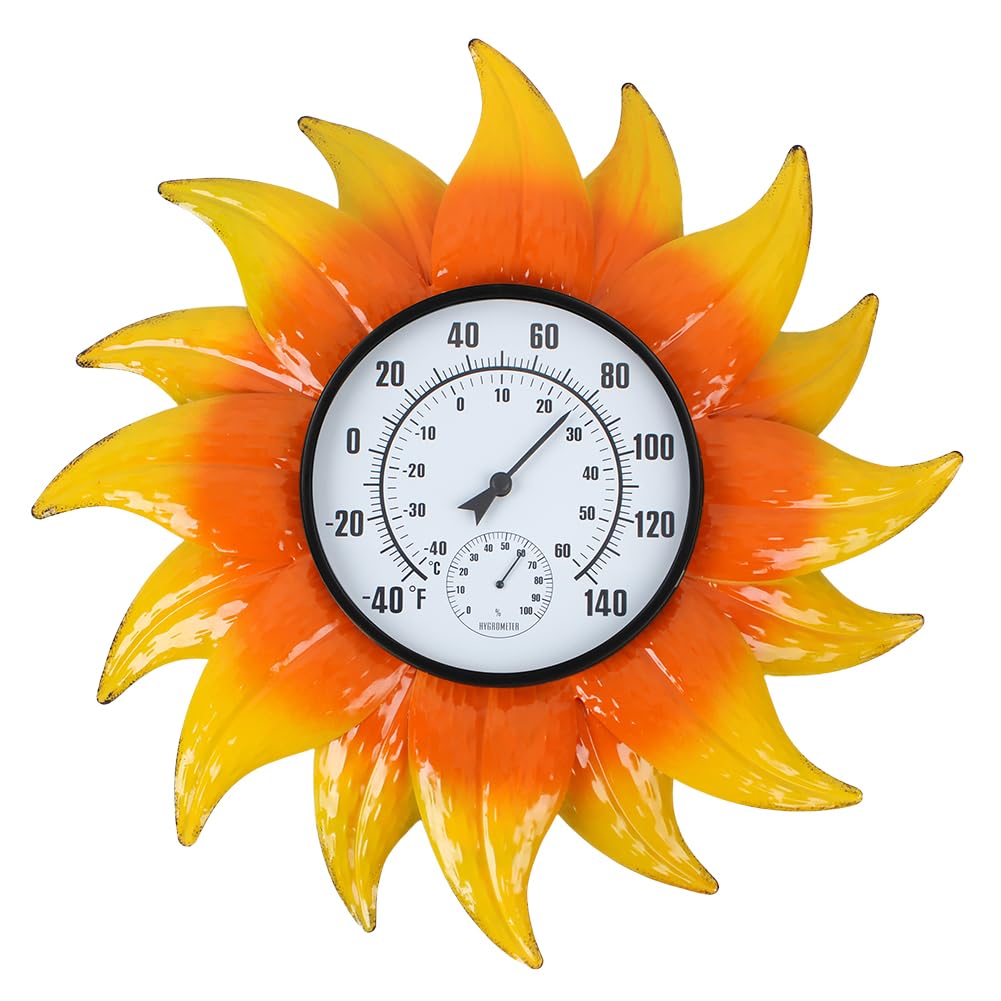 Giant Outside Thermometer No Want Battery, Sunflower Outside Wall Thermometer with Humidity, Waterproof Exterior Thermometer Decor for Patio, Yard, Backyard, Dwelling Room Giant Outside Thermometer No Want Battery, Sunflower Outside Wall Thermometer with Humidity, Waterproof Exterior Thermometer Decor for Patio, Yard, Backyard, Dwelling Room