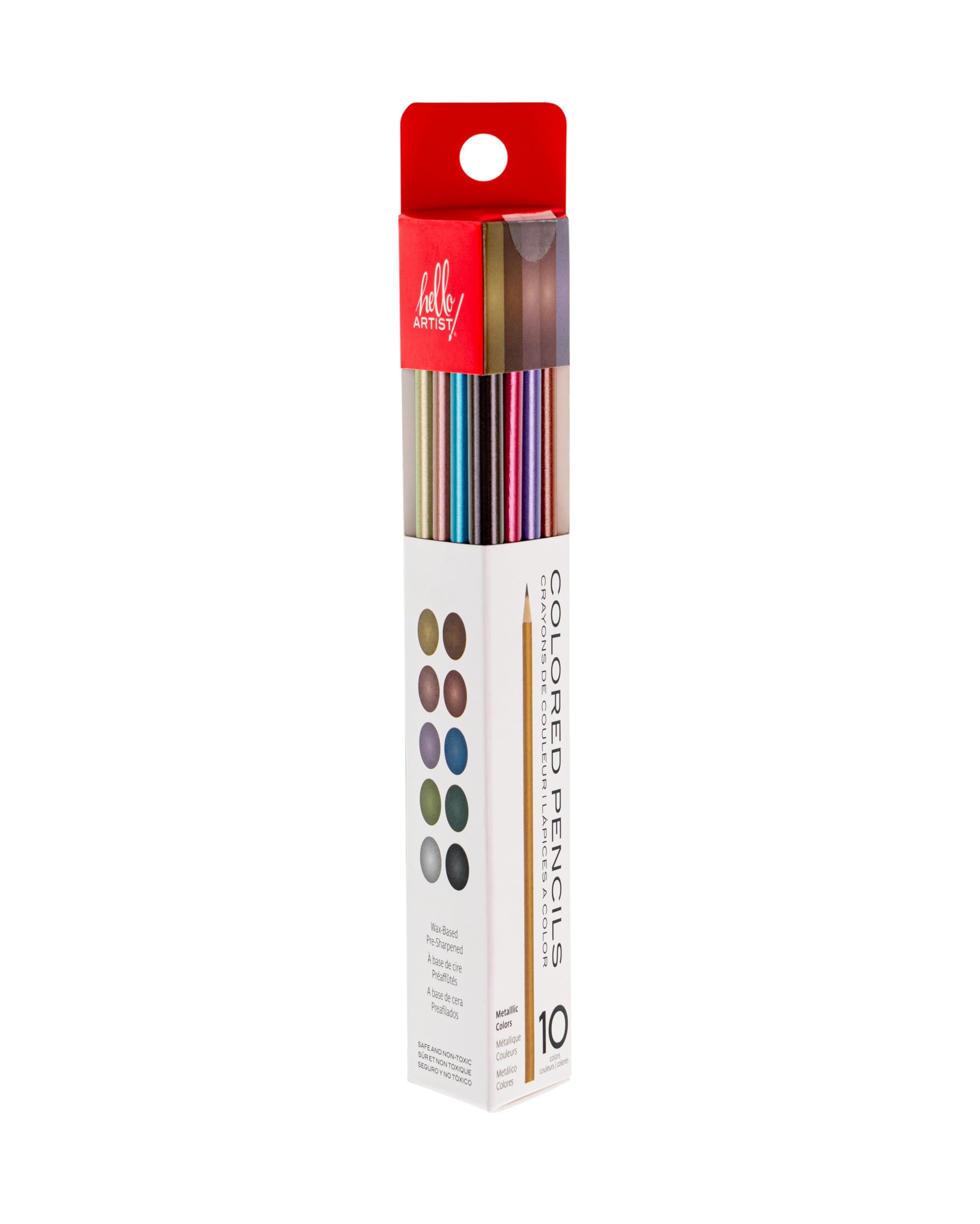 Hello, Artist! Colored Pencils, Set of 10, Metallic Colors, Vibrant, Smooth Laydown, Non-Toxic, Colored Pencils for Artists and Beginners, Home or Classroom Use
