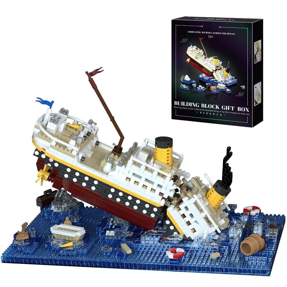 Highdar Blue, White Titanic Model Building Blocks Kit, 2308 Pieces Cruise Sank Titanic Break In Half Building Set, Micro Mini Bricks Boat Toy Gift For Teens Adults, Not Compatible With Creator Expert 10294