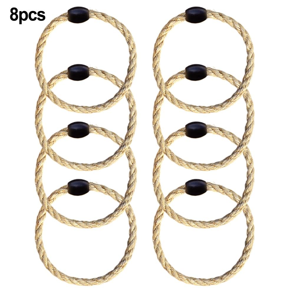 Corde de chanvre jeu lancer d'anneaux 8 anneaux fête plein air perles bois entraînement vitesse agilité noir blanc jaune