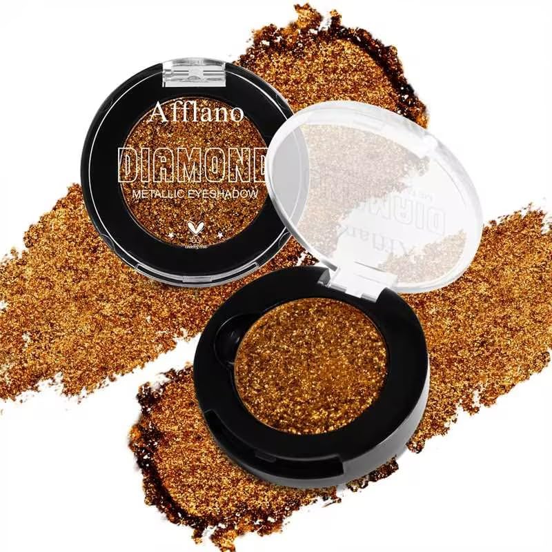 Afflano Paleta de sombras de ojos con un paño, color intenso único, brillo naranja y dorado, sombra de ojos de bronce metálico, maquillaje de ojos neutro, 19H