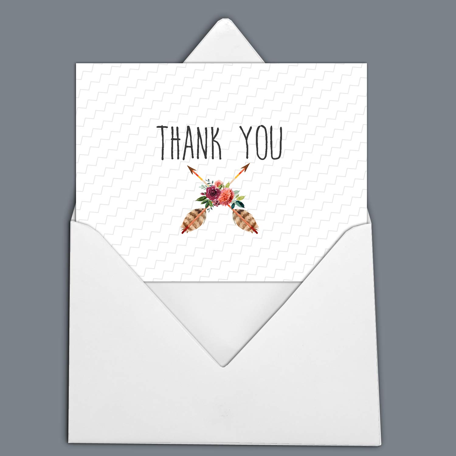 Darling Souvenir Las Flechas Blancas Florales le agradecen Boda Tarjeta Gracias Tarjeta de felicitación Tarjetas con los Sobres Blancas - 100 Piezas
