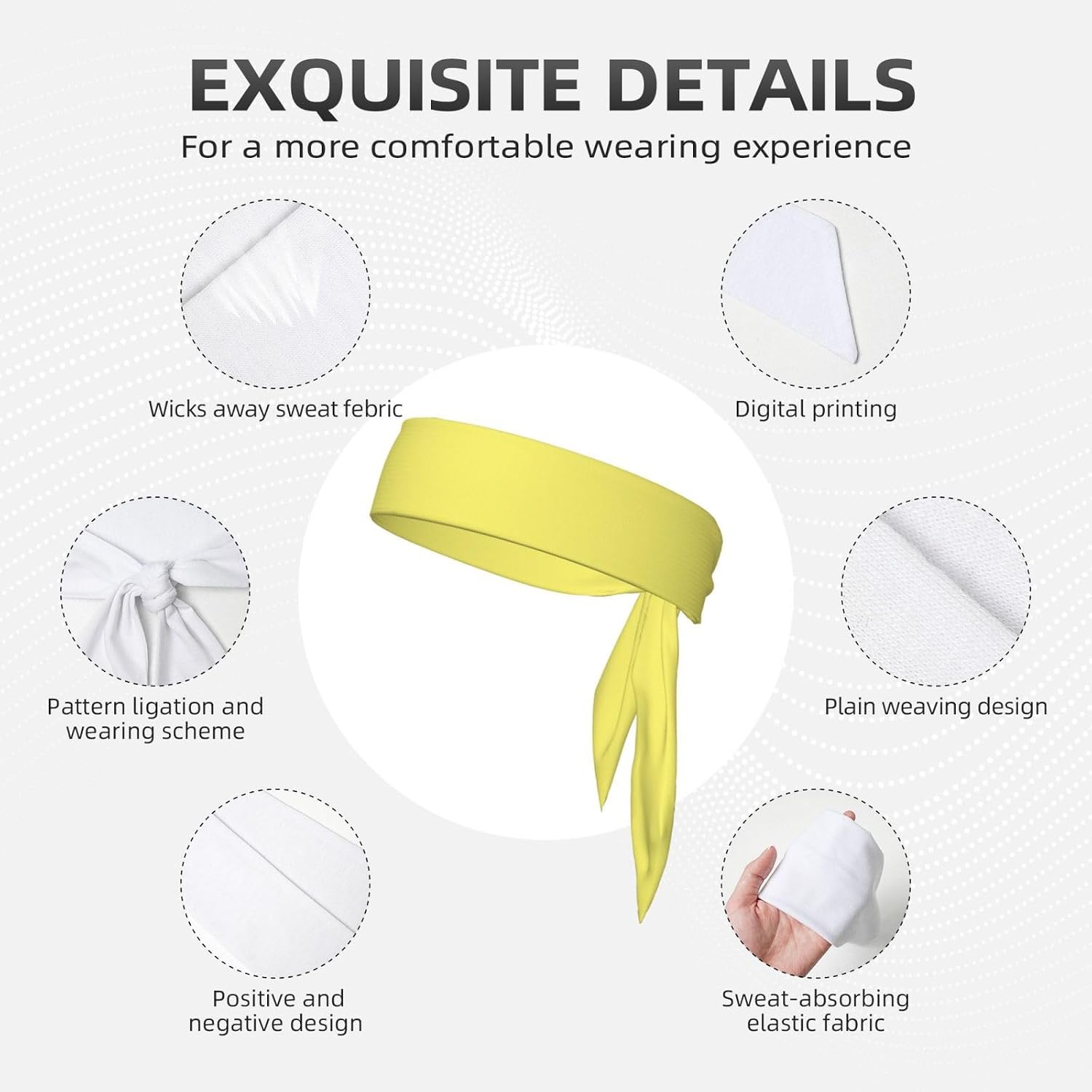 Tie Headband Men Women, Egg Yolk Yellow Print Sports Sweatband | Adjustable Tie-Back, Moisture Wicking. For Running Yoga Tennis Basketball Cycling Workout, Egg Yolk Yellow Pattern
