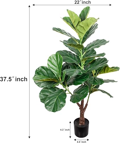 Miniatura 5 de Árbol de higuera artificial de hoja de violín, planta de ficus lyrata falsa de 38 pulgadas, árbol de plantas sintéticas de 3 pies en maceta para