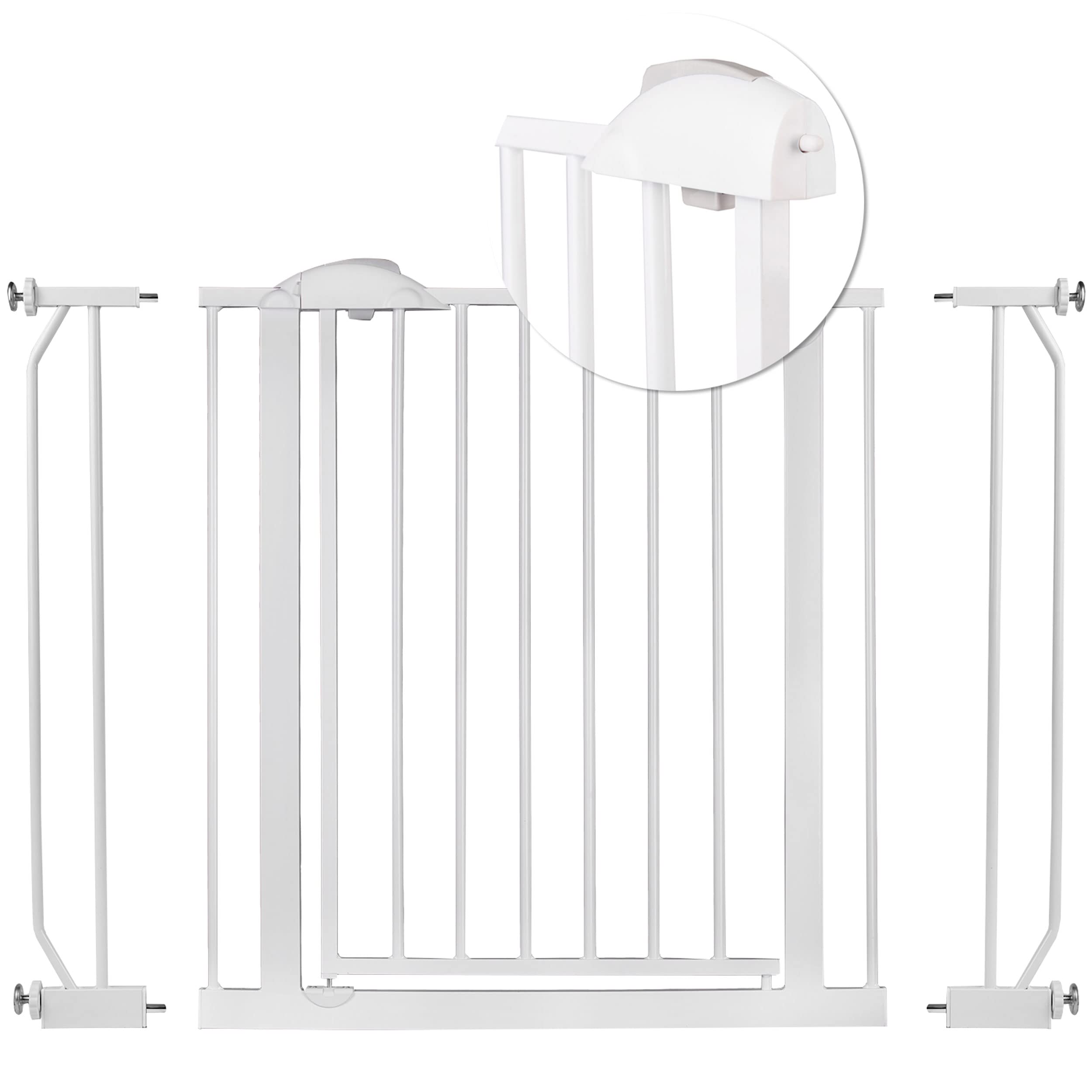 Nukido Barrera De Seguridad para Niños Extensible 75-105 cm Montaje Fácil Sin Tornillos Valla Metálica para Puerta Escalera Blanco