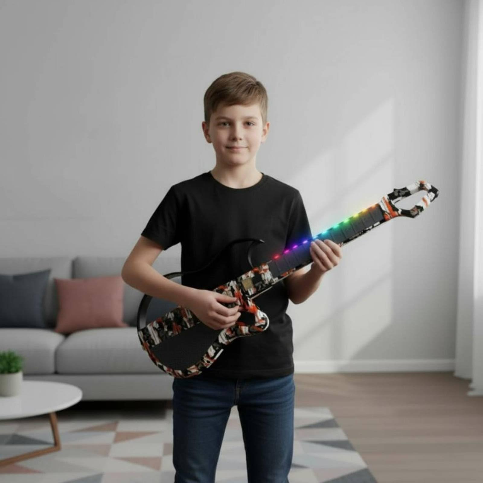 Gralara Chitarra Intelligente Senza Corde Connessione Bluetooth Chitarra Elettronica Luminosa 7 Suoni di Strumenti Giocattolo Musicale per Principianti, Silver Black