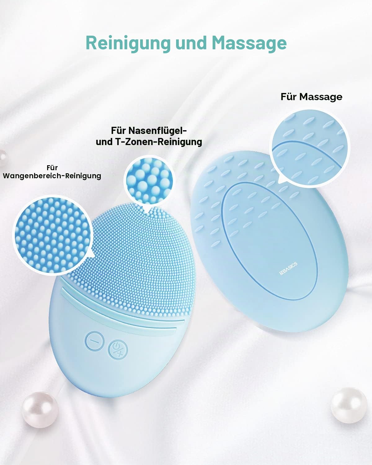 EZBASICS Gesichtsreinigungsbürste wasserdichte vibrierende Ultraschall Gesichtsbürste für Tiefenreinigung sanftes Peeling und Massage induktive Aufladung (Blau) 1 pack+5 Geschwindigkeiten