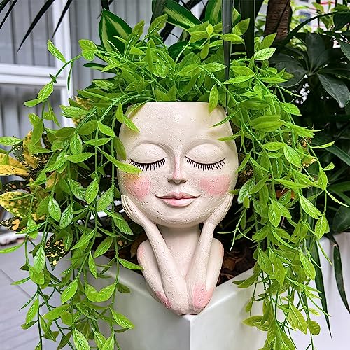 HDOOMN Face Planters Pots Head - Cute Succulents Plants Planters Plant Pots Indoor with Drainage System Garden Gifts for Women Garden Decorations for Outdoor Unique Ornaments for Home
