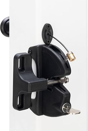 Key Lockable Fence Gate Latch, 2 Sided Gate Lock Latch for Outdoor Fence, Keyed Fence Lock Latch with Spring Loaded Pull Cable, Fence Latch Gate Hardware for Wood, Vinyl, Metal Gates, Black