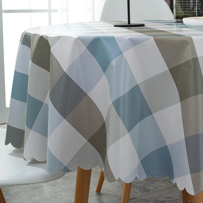 Nappe ronde en PVC avec motif grille de poisson imperméable et essuyable - 3