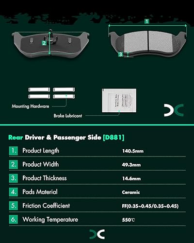 Miniatura 4 de SCITOO - Juego de 8 pastillas de freno de cerámica, juego de 8 pastillas de freno para Ford Explorer 2006-2010 2007-2010 para Ford Explorer Sport
