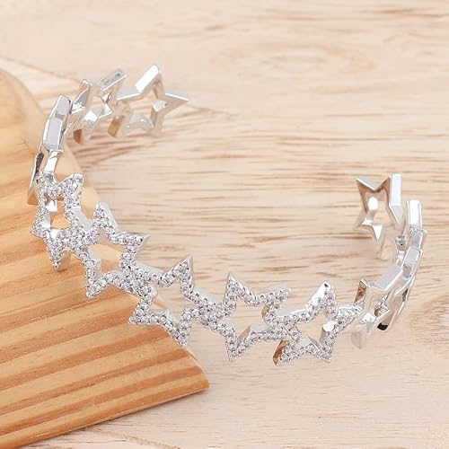 Koleso Fashion Copper Cubic Zircon Opening Cuff Adjustable Star Bangle Jewelry For Women Girls Best-29432 #TOP5