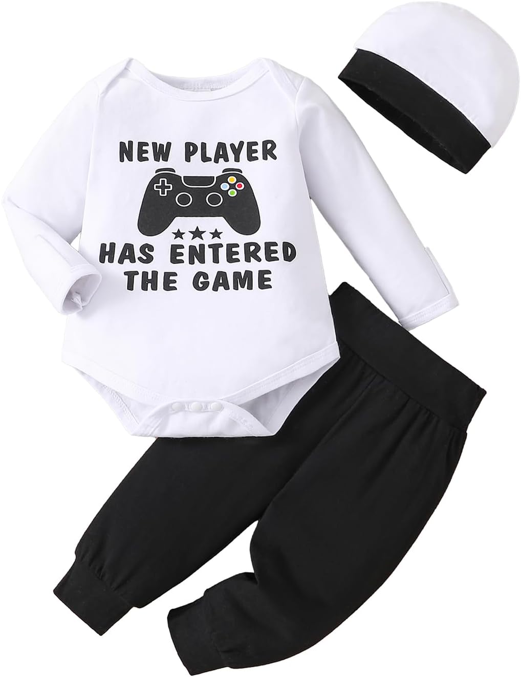 MVUOCR Toddler Baby Boy’s Outfits Fall Clothes Set Print Long Sleeve Pants Sets and Hat Soft Baby Coming Home Hospital Romper