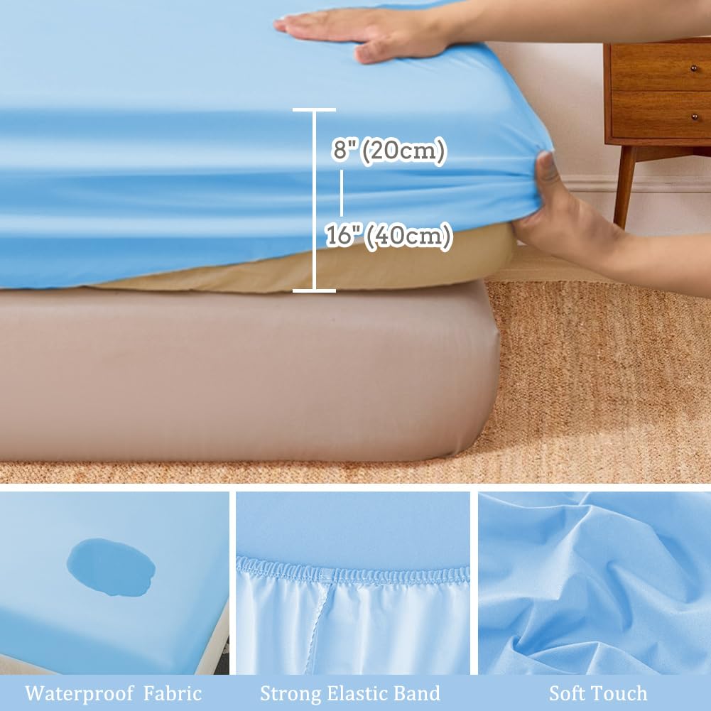 DUJUIKE Coprimaterasso Impermeabile, Lenzuolo Con Angoli Impermeabile, Tasca Profonda, Adatto Per Materassi Da 20-40 Cm, Adatto Per Gatti, Cani, Bambini, Ipoallergenico(Blu Celest,180x200cm)
