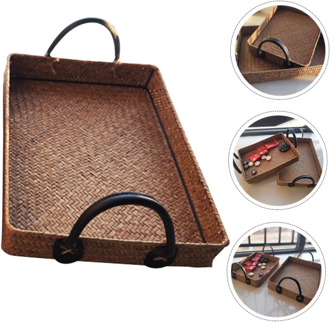 Seagrass Woven Storage Basket Handle Decorative Sundries Organizer for Bathroom and Desktop Natural Material Multi-Functional Storage Solution