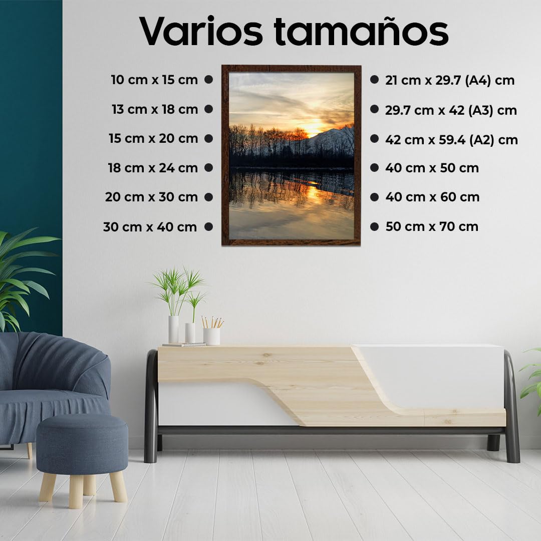 Marco de Fotos de Madera MDF de Nogal A2 (42x59,4 cm) con Vidrio Acrílico Irrompible | Marco de Fotos Moderno para Paredes y Mesas