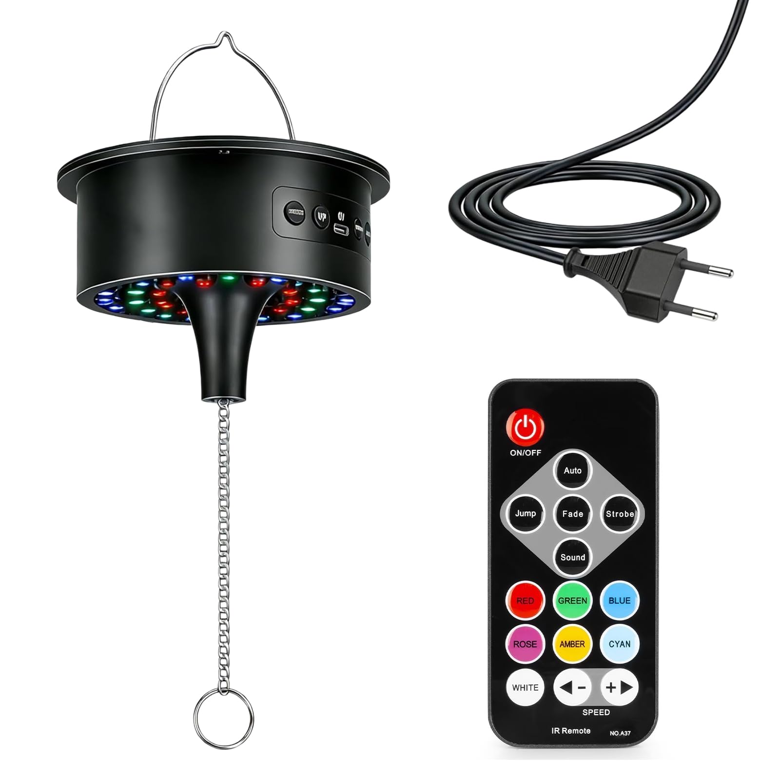 Sfera da discoteca, motore a 30 LED RGB con telecomando, velocità di rotazione regolabile 0-15 giri/min, motore rotativo a LED, motore rotante, sfera a specchio, motore silenzioso per sfere di specchi