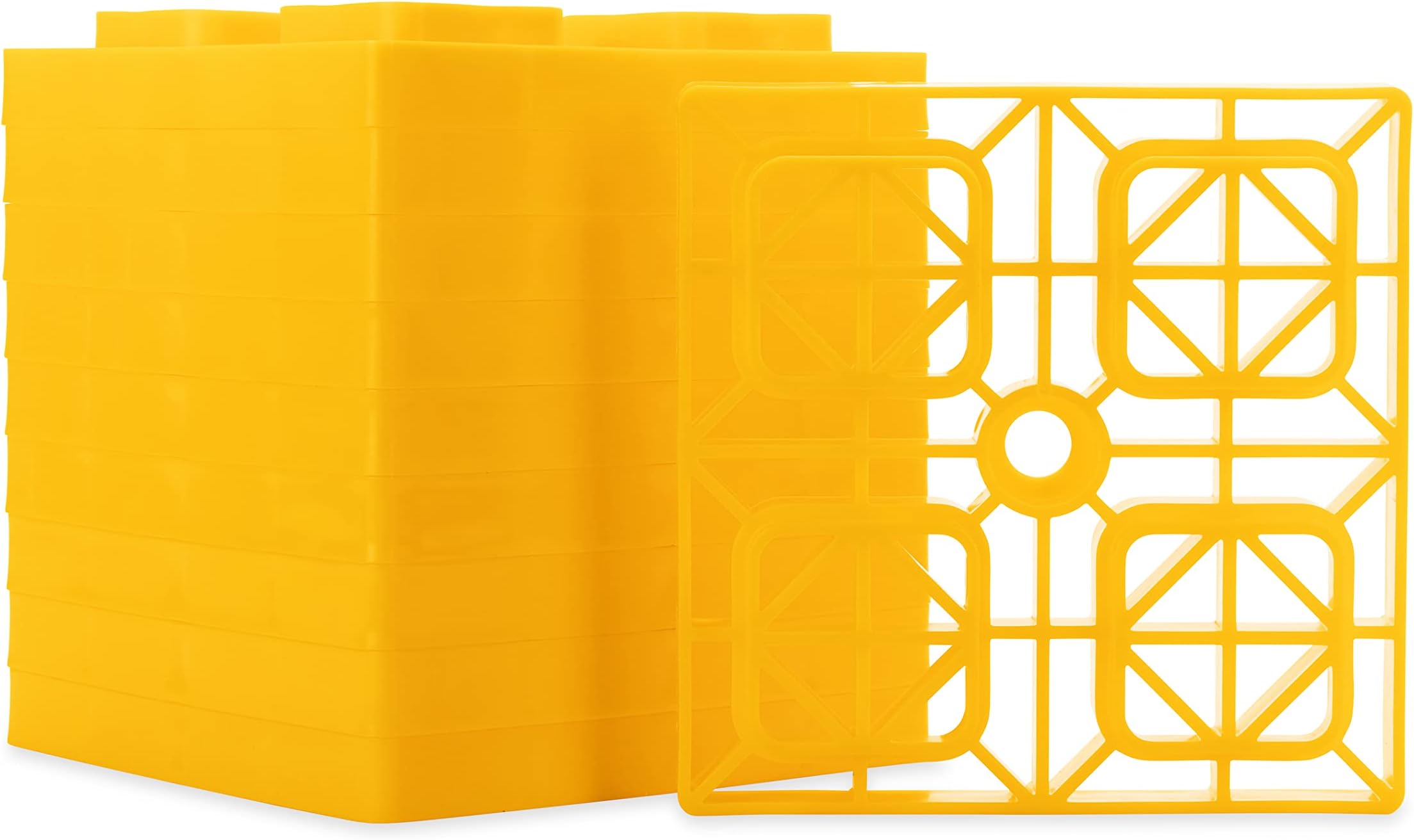 Camco Heavy Duty Leveling Blocks | Ideal for Leveling Single Wheels, Double Wheels, Hydraulic Jacks, Tongue Jacks, and More | Yellow | 10-Pack (44505)
