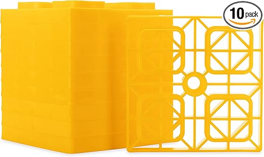 Camco Heavy Duty Leveling Blocks | Ideal for Leveling Single Wheels, Double Wheels, Hydraulic Jacks, Tongue Jacks, and More | Yellow | 10-Pack (44505)