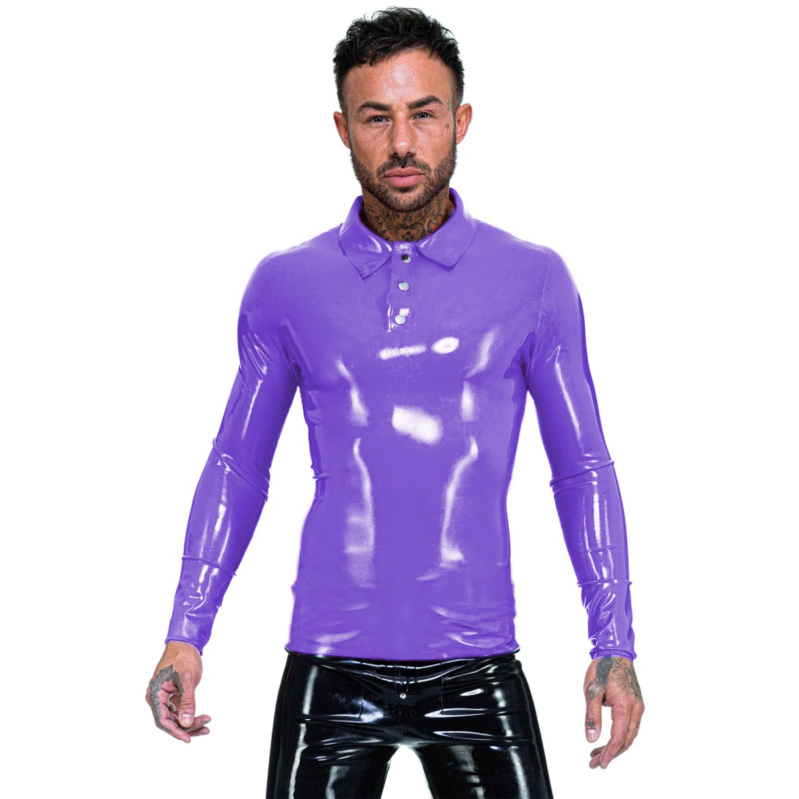 Amazon.com: PVC Mens Shirts Style Night Club Tops Turn-Down Collar