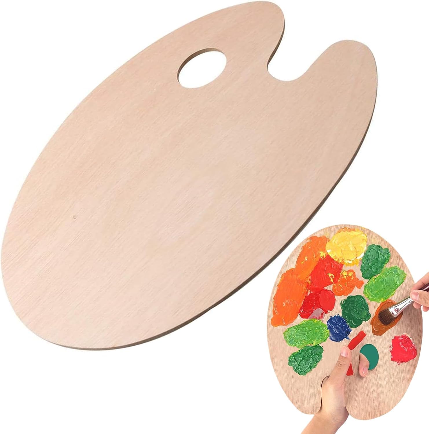 Large Wooden Paint Palette, Multi-size Wood Paint Mixing Palette with Thumb Hole Paint Trays for Oil Paint Acrylic Watercolor Painting Tool, 300 * 200 * 3mm/11.8 * 7.8 * 0.1inch (Size01)