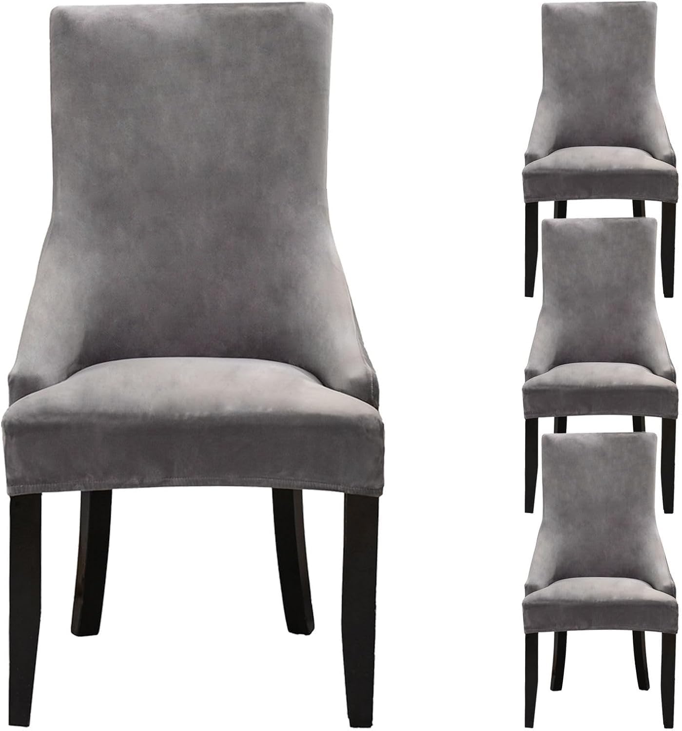 HACLEN Wingback Side Chair Slipcovers Velvet, Wingback Armchair Covers Soft Thicken Dining Chair Covers Stretch Removable for Banquet (grey,Set of 4)
