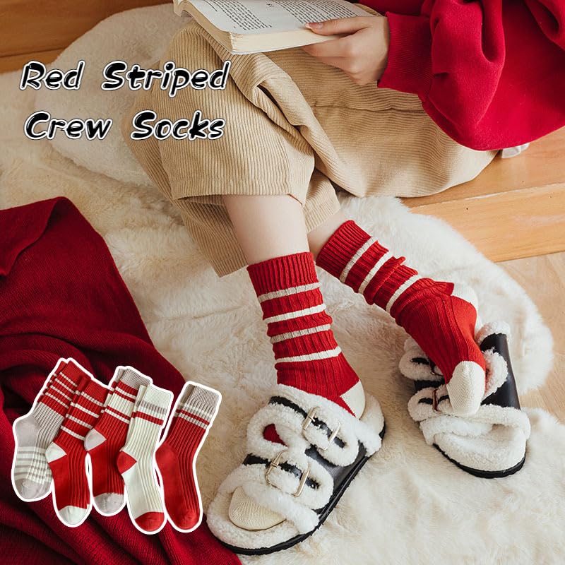 5/10 Pairs Striped Socks for Women, Green & Red Striped for Christmas and New Year, Athletic Running Socks Crew socks2