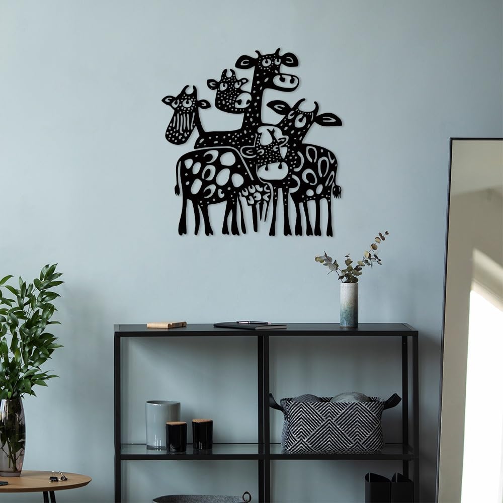 Decoración de pared abstracta contemporánea de metal con siluetas de jirafas y cebras, hierro duradero, 15,05 x 15,76 pulgadas, moderna para interiores y exteriores, ideal para sala de estar, dor