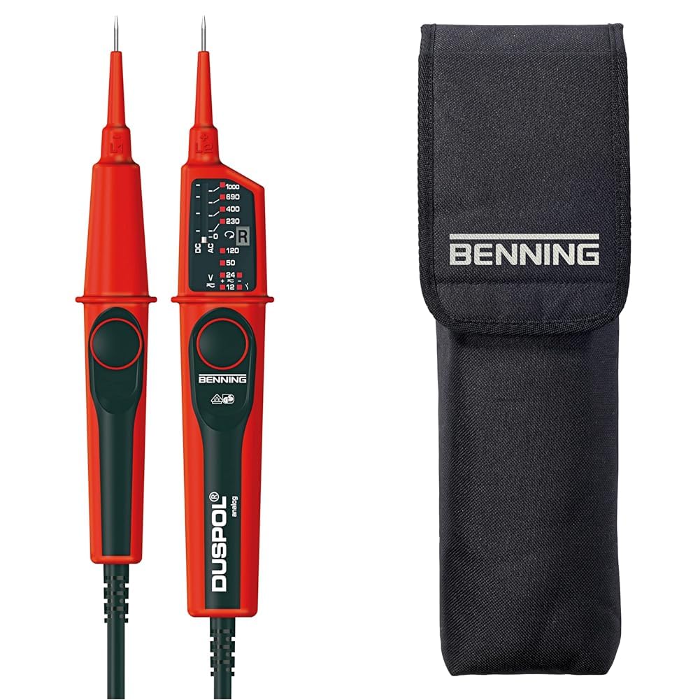 Benning 050261 Duspol Analog-Spannungsprüfer mit beweglicher Spulenfüllstandsanzeige mit Benning-Beutel Schutzbeutel für Spannungsprüfer Duspol