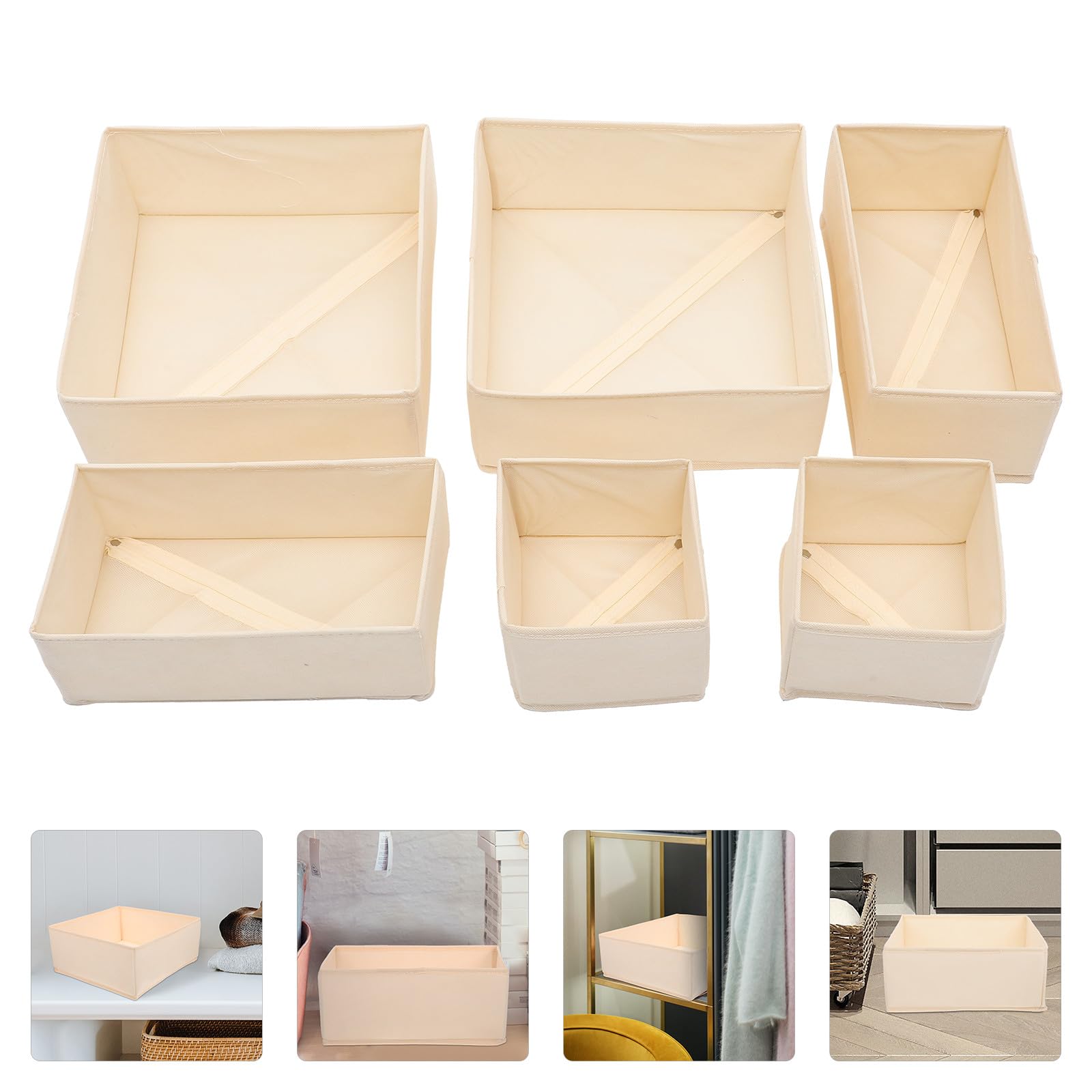 Homoyoyo Organisateur de Tiroir pour Vêtements 6 Pièces Beige en Non-tissé et Pp, Facile à Organiser Différentes Tailles et Fond Rigide, pour Chaussettes et Cravates
