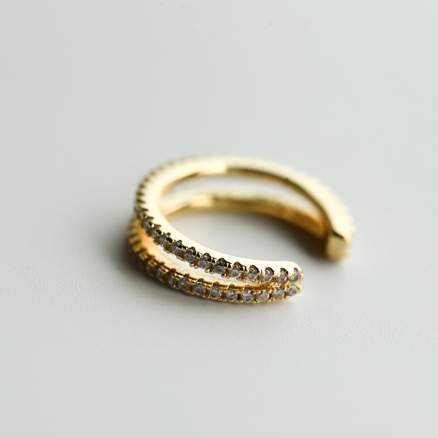 Gold Ear Cuff No Piercing for Women | Double Row Cubic Zirconia Ear Cuff Earrings | Clip On Cartilage Ear Cuff | Non Pierced Earrings Jewelry for Women