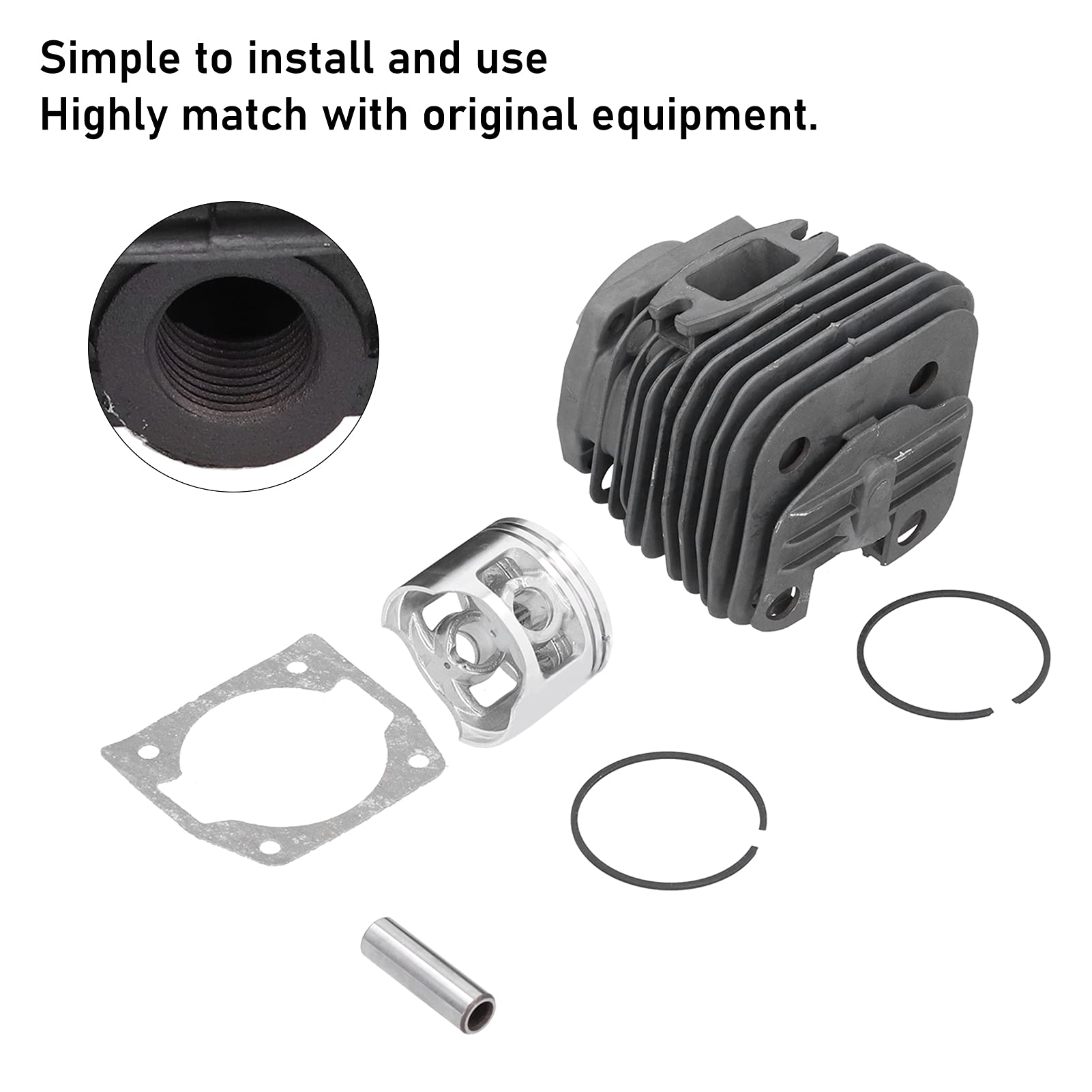 Kit Cilindro e Pistone 45.2mm, Ricambio per Motosega a Benzina 58cc, Anelli e Clip Pin in Ferro e Lega di Alluminio - Alta Durabilità, Resistente all'Usura, Ricambi Universali pe