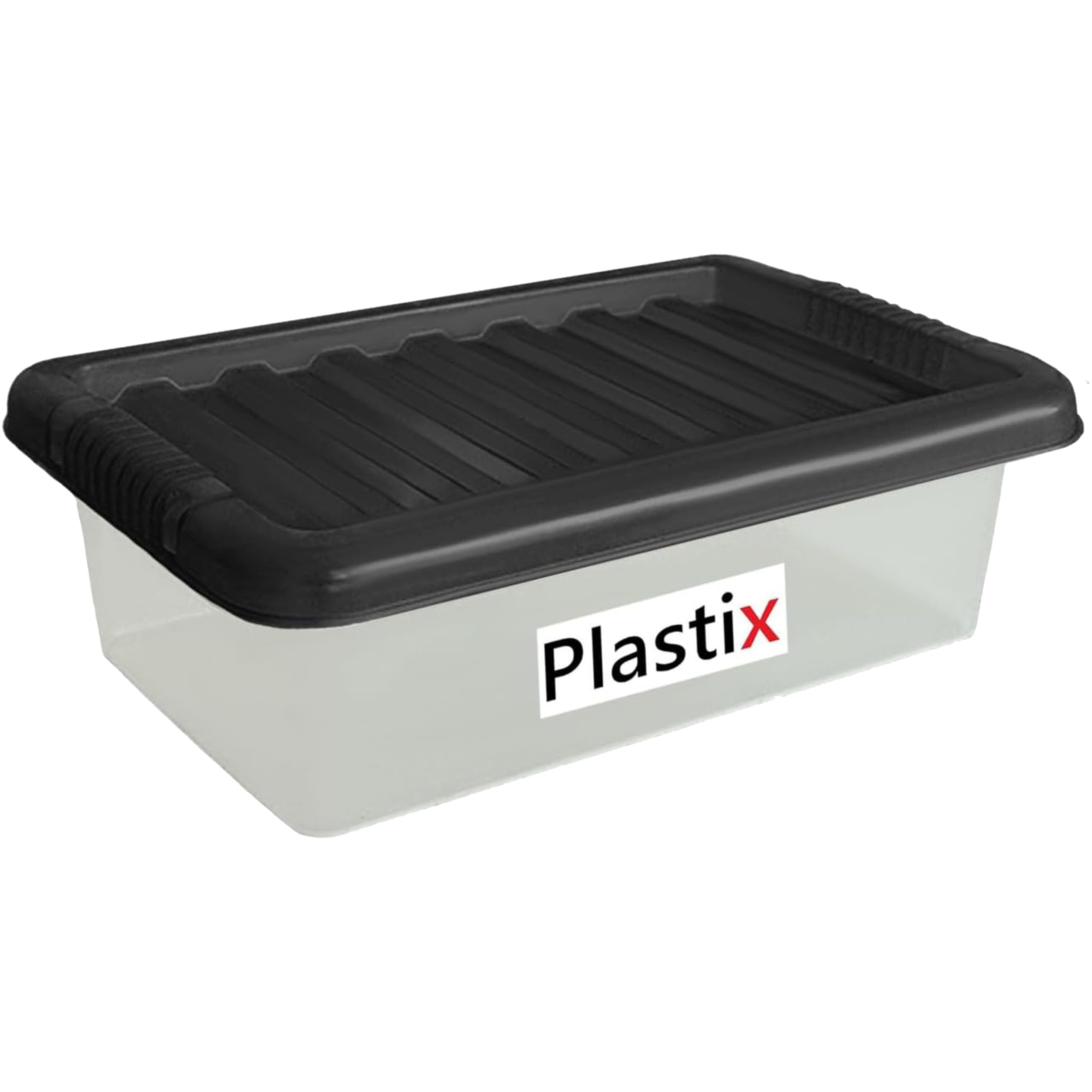 Plastix Clear Plastic Storage Box Boxes With Black Lids Home Office Stackable UK Made (1, 6L)