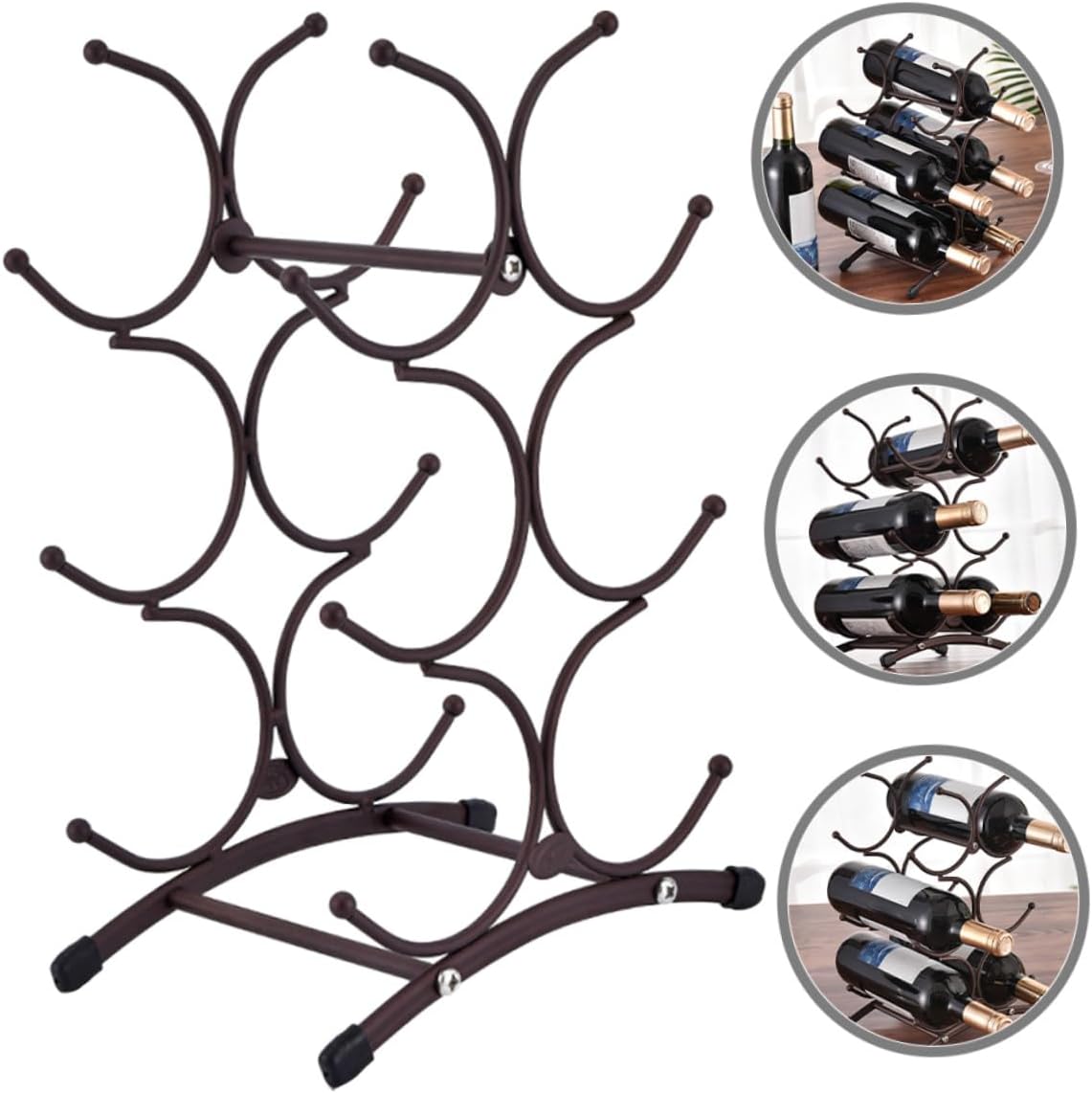 Vintage Iron Six-Bottle Wine Rack Detachable Countertop Wine Display Holder for Home Dining Room and Collection