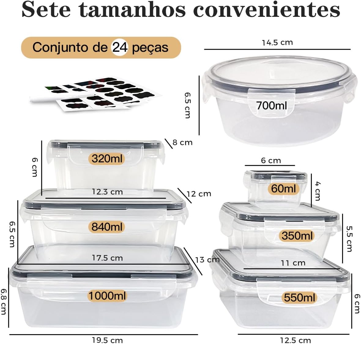 Kit 24 Recipientes grandes de plástico para armazenamento de alimentos - Conjunto de tigelas empilháveis para armazenamento na cozinha (Kit 24) Kit 24 Recipientes grandes de plástico para armazenamento de alimentos - Conjunto de tigelas empilháveis para armazenamento na cozinha (Kit 24)