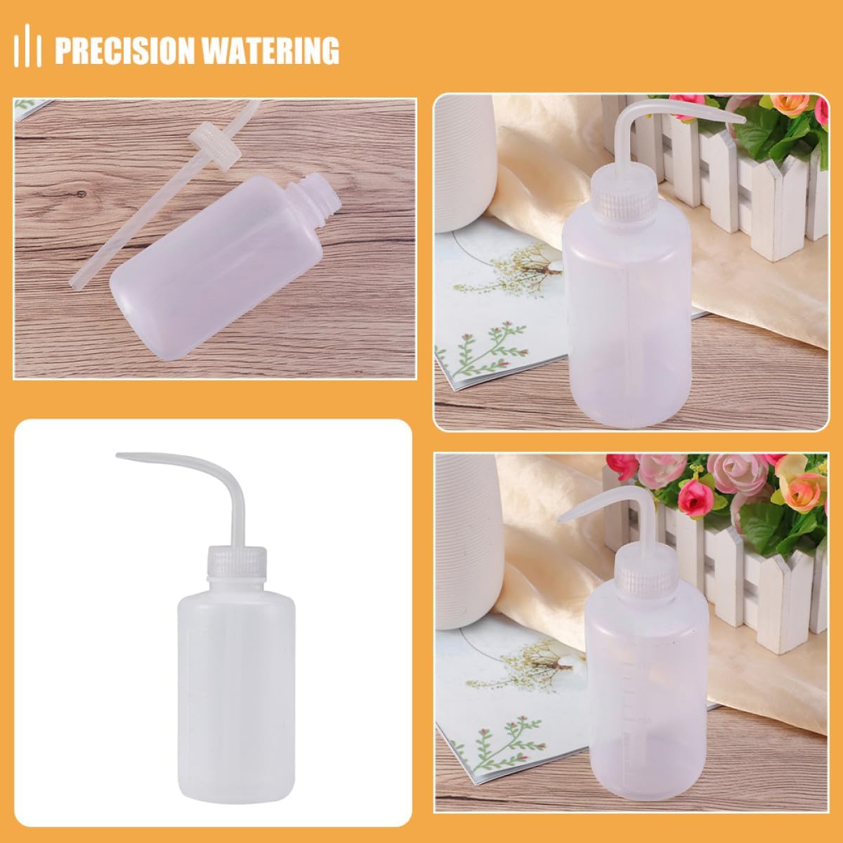 UPKOCH 2pcs White 250ml Angled Spout Squeeze Bottle for Plant Watering and Cleaning, Pp Material with Measurement Marks, Curved Neck Wash Bottle for Lab and Household Use