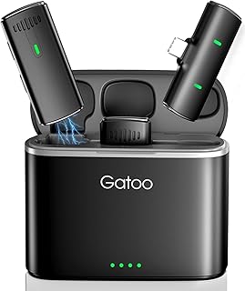 Gatoo Wireless Lavalier Microphone with Charging Case for Android, Laptop - Cordless Omnidirectional Double Noise Cancellation Mini Recording Mic for Interview Video Podcast Vlog YouTube