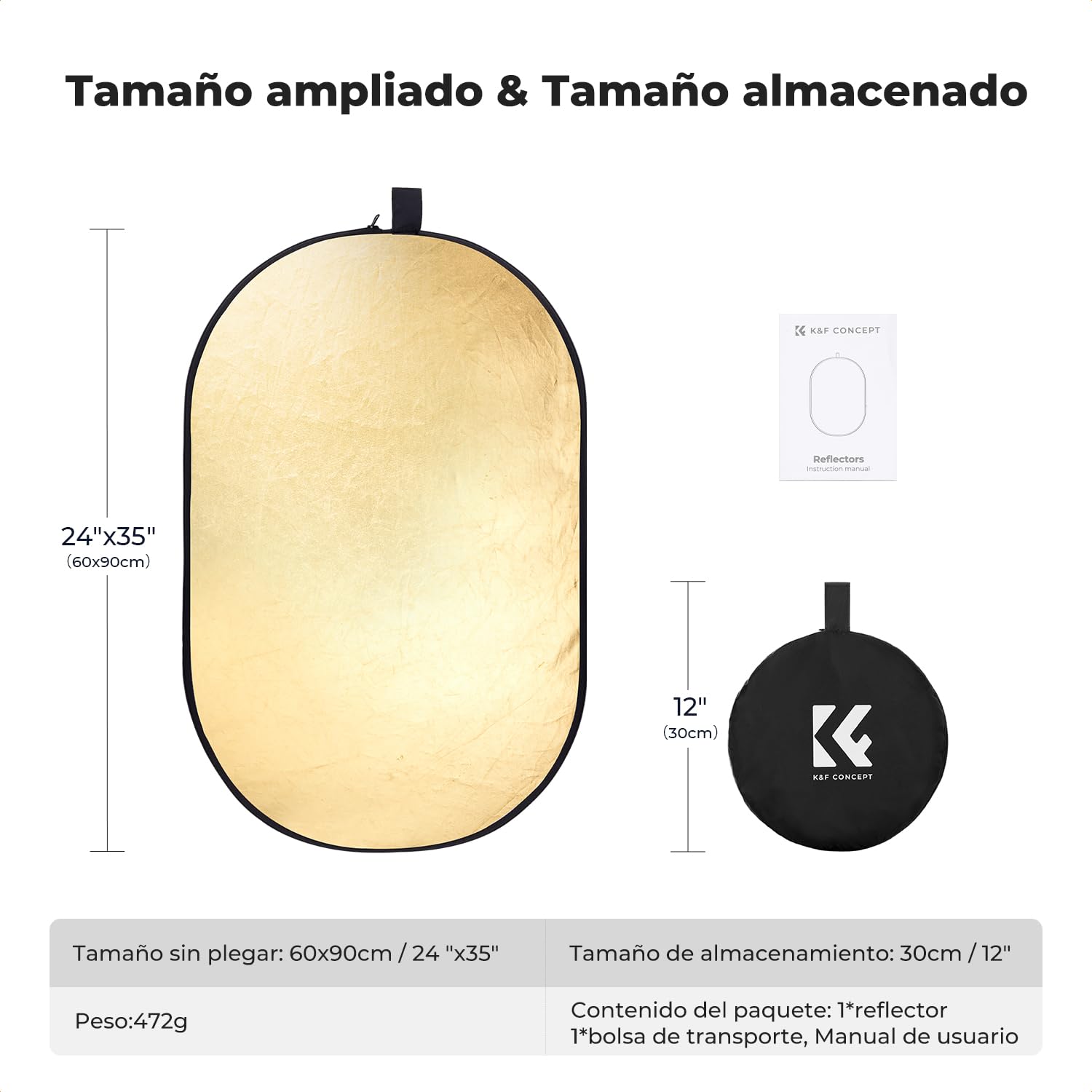 K&F CONCEPT 5 en 1 Reflector de Luz para Fotografía 60x90cm Difusor Ovalado Reflector Plegable para Fotografía de Retrato Foto Selfie Iluminación Exterior con Bolsa de Transporte