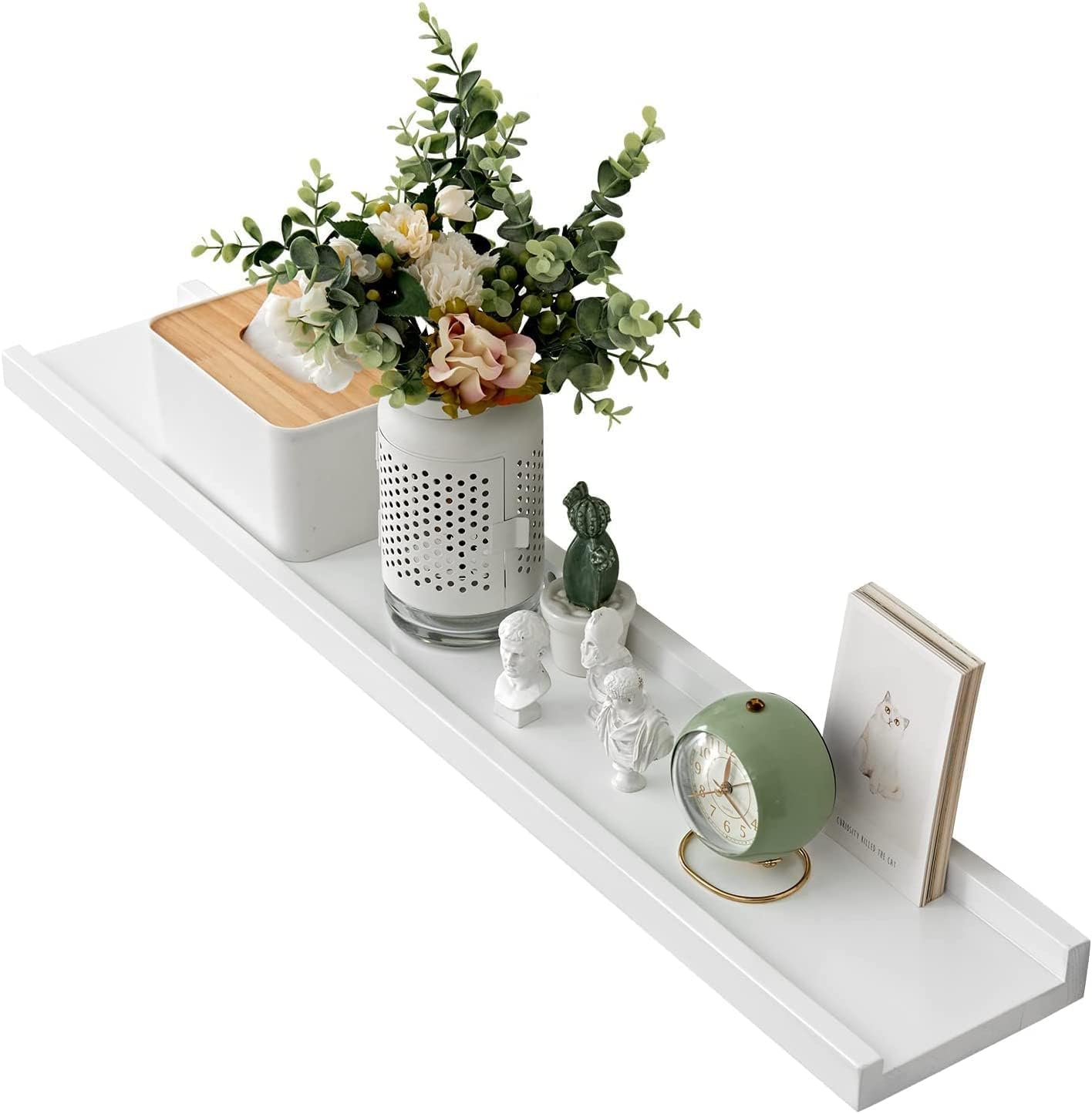 Gieanoo Floating Shelf White, Oak Wood 100cm Picture Ledge Wall mounted Display Rack Decorative Radiator Shelf Easy to Install for Bedroom, Kitchen 100 x 15 cm — image 1