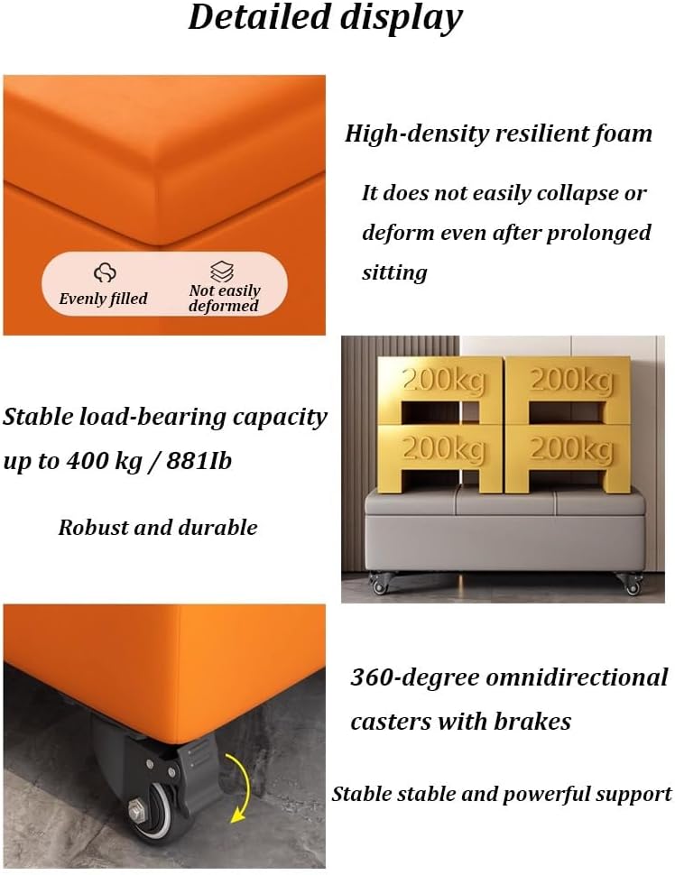 Storage Ottoman Large Storage Bench Bench with Wheels Foot Rest Stool Bedroom Bench Leather Texture Cover(Blue,30x40x50cm)