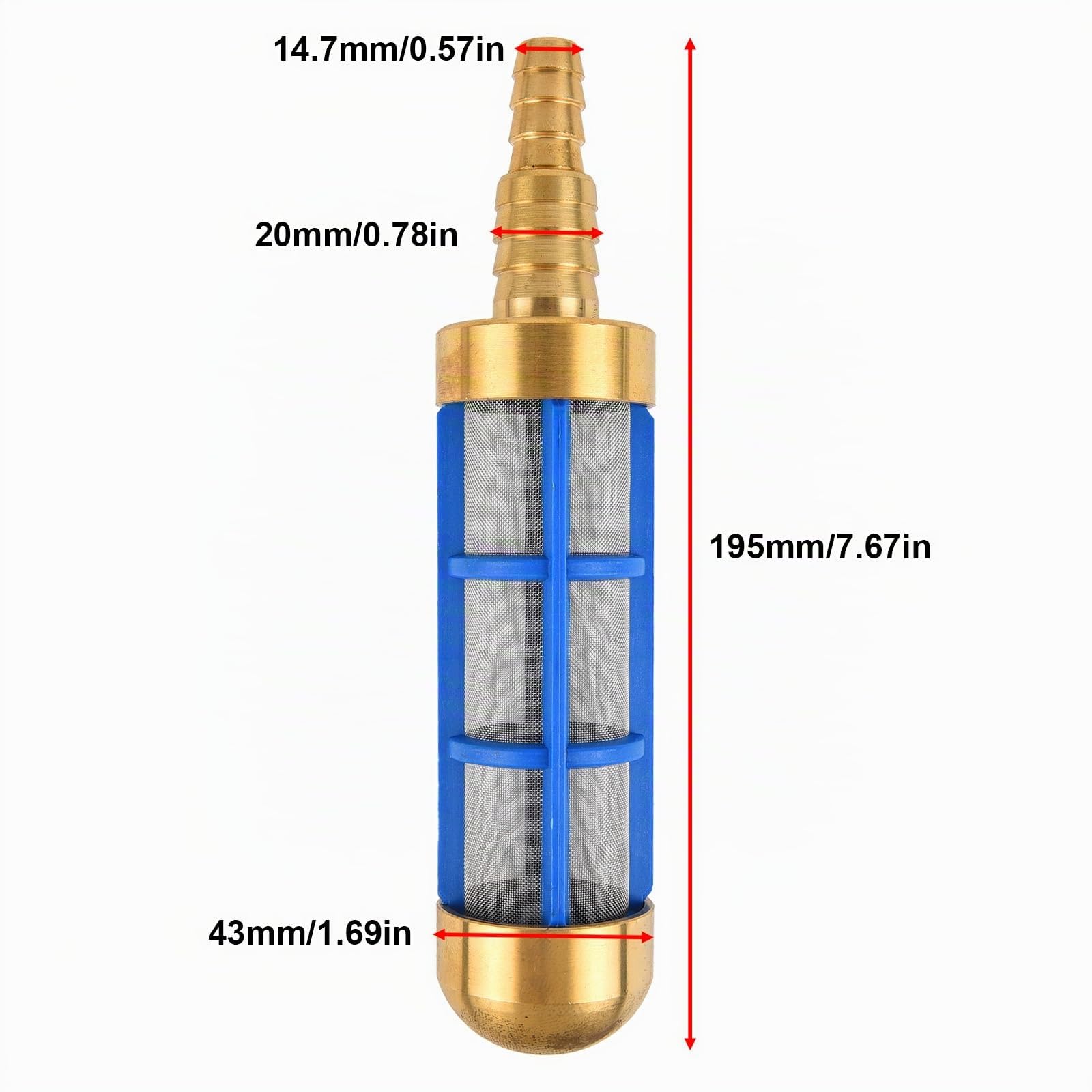Saugschlauchfilter aus Messing, Wasserpumpensieb mit 1,9 cm (3/4 Zoll), 1,27 cm (1/2 Zoll) Schlauchanschluss, passend für Hochdruckreiniger (1 Stück)