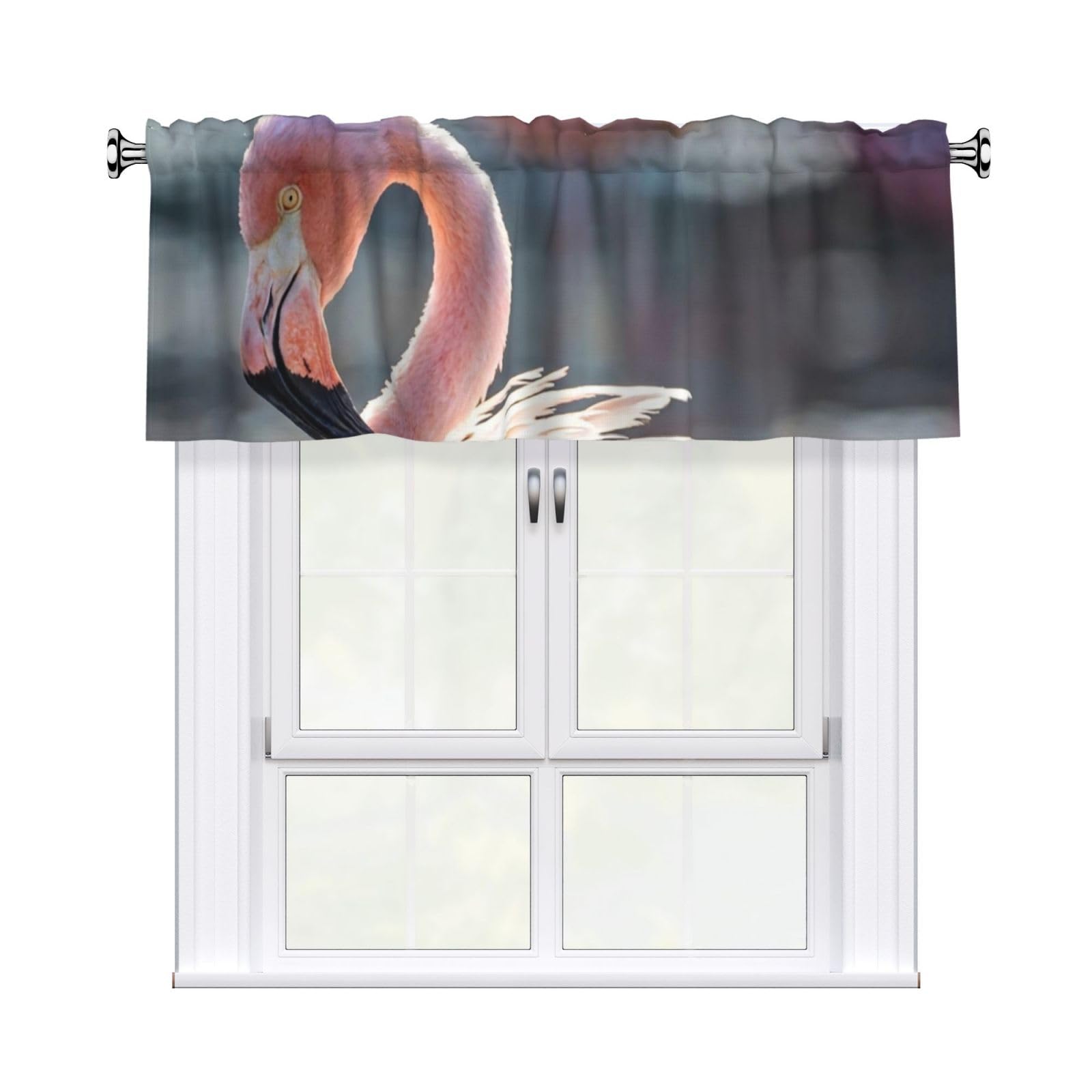 HJKJKKJ Window Valance 137x 46 CM Kitchen Curtains Flamingo Valances for Windows Vintage Short Window Curtains Farmhouse Rod Pocket Decorative Curtain Valance for Bedroom Bathroom