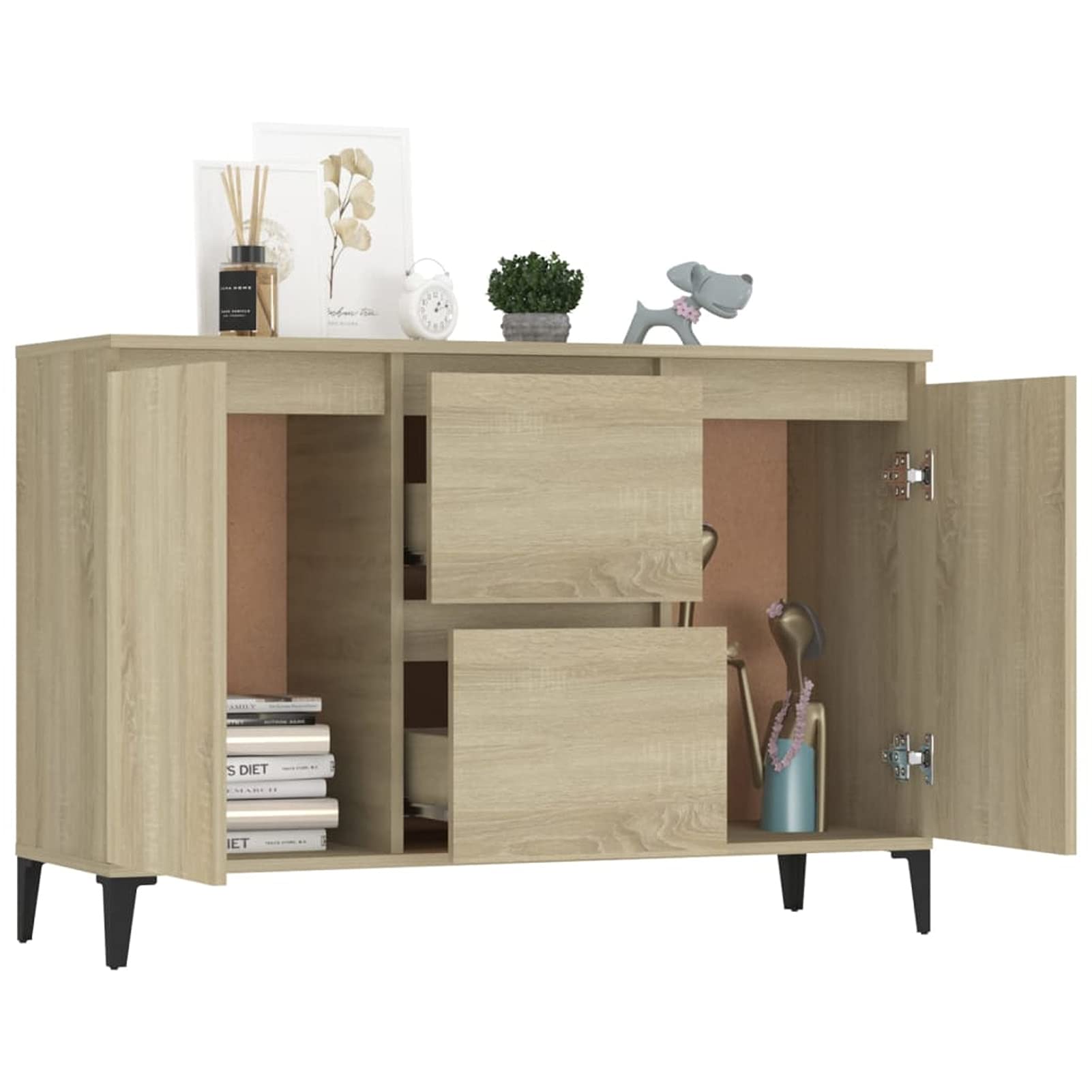 Credenza WIFESE Stile Industriale | Rovere Sonoma, 104x35x70 Cm | Mobile Con 2 Cassetti E 2 Ante Per Soggiorno - 3